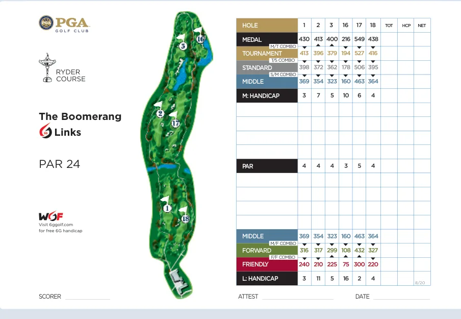 Official WGF 6G Scorecard, The Boomerang Links, Ryder Course